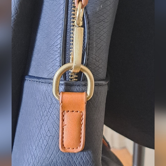 Adrienne Vittadini | Large Black/Brown Faux Leather Dome Satchel Crossbody Bag - Picture 14 of 16